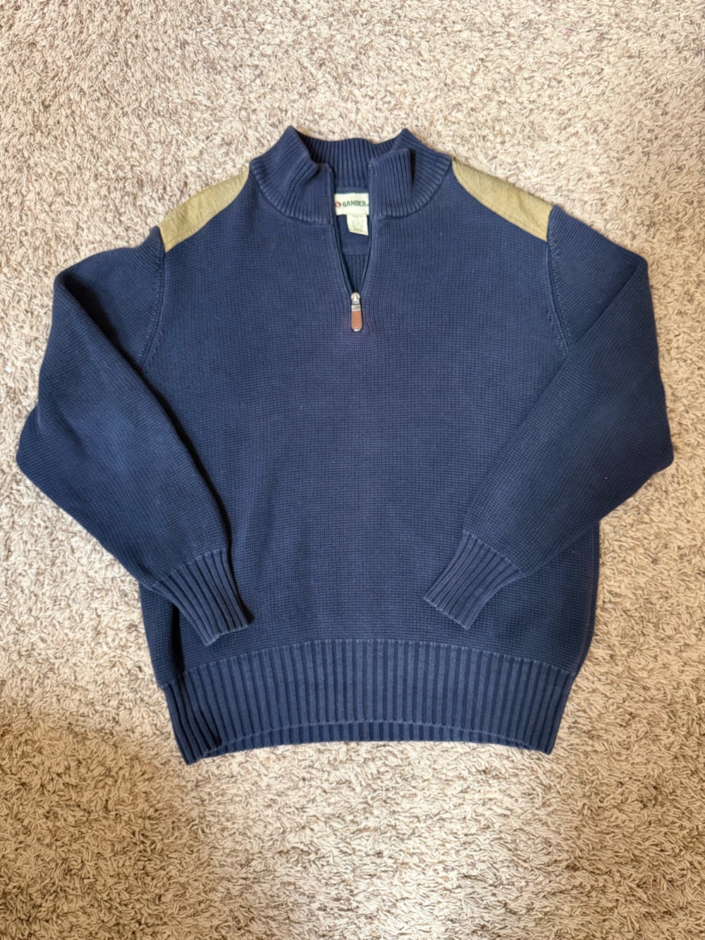 Vintage Gander Mountain -Guide Series Navy Blue Ribbed Sweater-shoulder patches